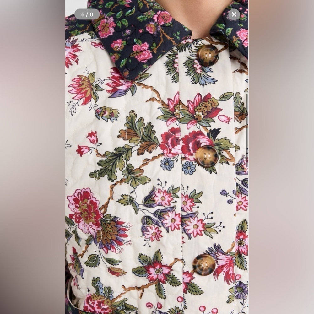 NWT Rhode Emil Jacket Quilted Black Pink Floral Button Coat Small - Picture 6 of 11